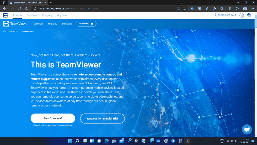 TeamViewers webbplats med knappen Free Download