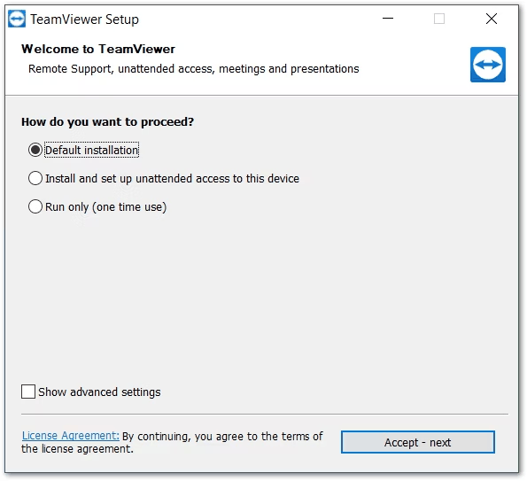 Installationsfönstret för TeamViewer